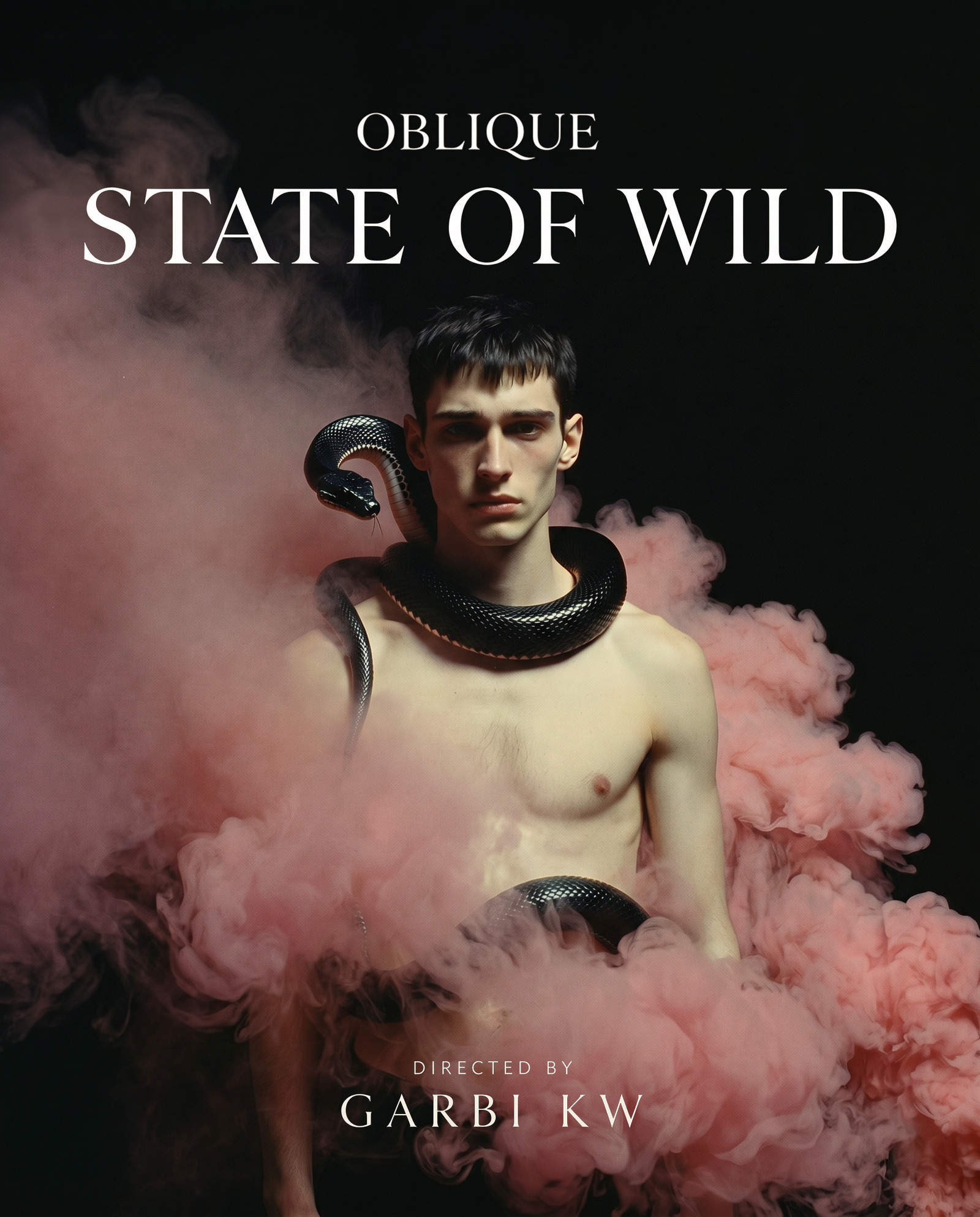 State of Wild, Oblique — Hombre con una serpiente y humo rosa. Cartel por Garbi KW.